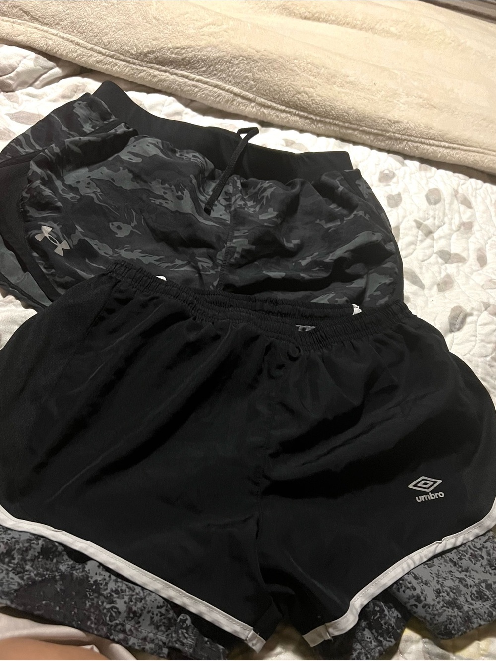 Umbro Women’s Black Athletic Shorts with White Trim